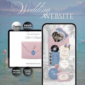 Blush Pink & Blue Wedding Website Template | Digital Wedding Invitation with Canva RSVP | Instant Download