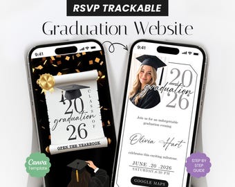 Invitación a la página web de graduación de la promoción de 2026, plantilla moderna en blanco y negro de Canva (digital)
