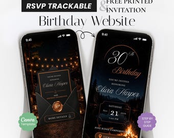 Bonfire Birthday Invitation, Animated Canva Template, Milestone Party Invite (Digital Download)