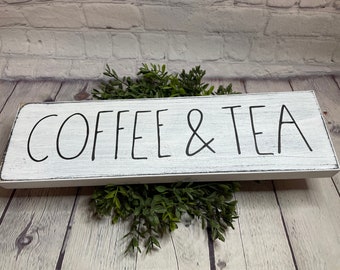 Coffee and Tea sign, Coffee bar sign, Tiered Tray, shelf sitter block, farmhouse,  tiered tray accessory,  small signs, kitchen sign