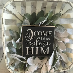 O come Let us Adore Him block sign, wood shelf sitter, farmhouse Christmas, tiered tray accessory, Jesus