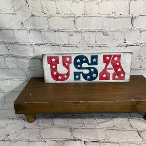 4th of July wood block decor, Tiered Tray, shelf sitter block, Americana, USA block sign, home decor,  military, patriotic, table decoration