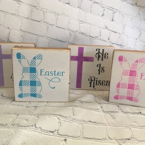 He is Risen chunky block signs, Tiered Tray, shelf sitter block,  Easter,  buffalo check, tiered tray accesory, wood sign, home decor