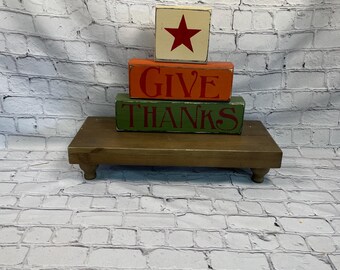 Give Thanks Block Set, Rustic Farmhouse Tiered Tray Decor