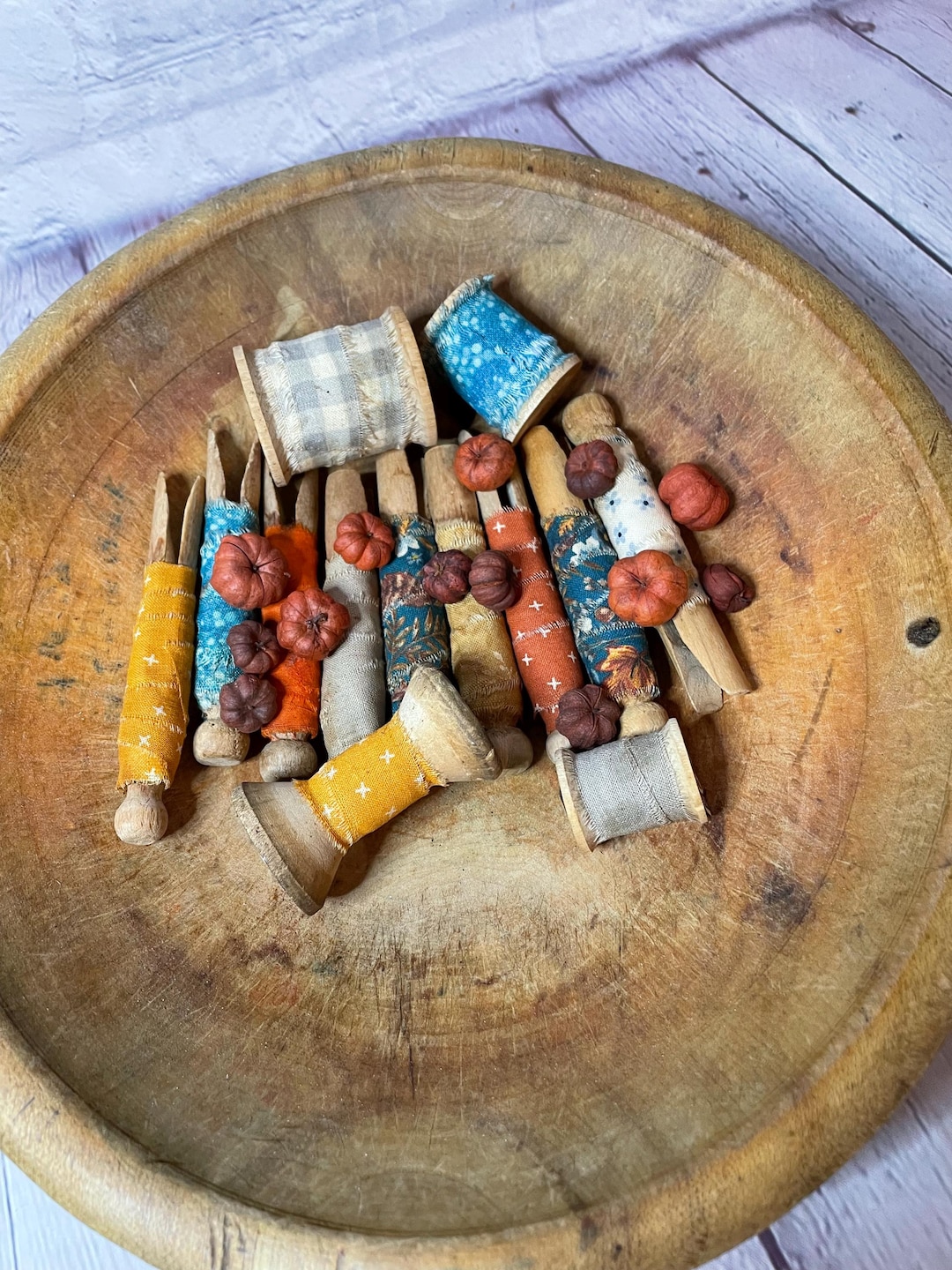 Fall Fabric Wrapped Clothes Pins, Primitive Home, Bowl Fillers, Vintage ...