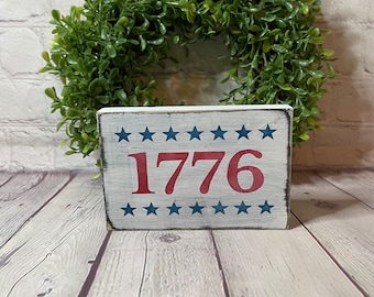 4th of July wood block decor, Tiered Tray, shelf sitter block, Americana, 1776 wood sign, home decor,  military, patriotic