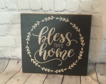 Bless this Home wood sign, home decor, country, primitive, wall decor, wall art, inspirational art, faith, rustic, folk art, wreath sign