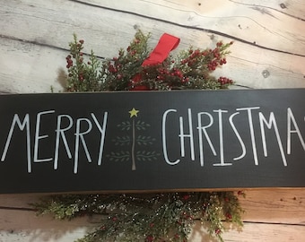 Merry Christmas wood sign, primitive tree, feather tree, home decor, primitive Christmas,  farmhouse decor, shabby chic, rustic, cabin decor