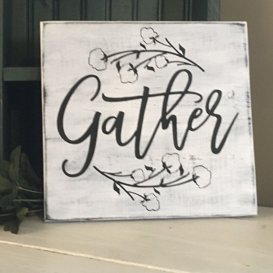Gather Wood Sign, Farmhouse Cotton Wreath, Family Signs - Etsy