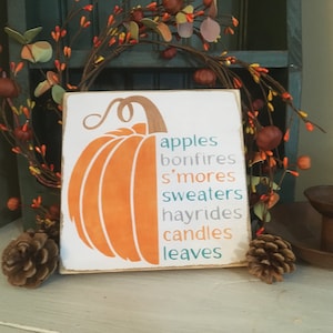 Pumpkin Fall words wood sign, home decor, bonfire, fall decor, apples & pumpkins, distressed sign, autumn, sweater weather, farmhouse style