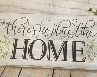 There's no place like Home/wood sign/ hand painted/ family/ farmhouse/  shabby chic/primitive/ rustic/ home decor/ distressed sign/