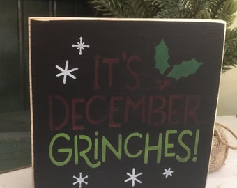 Tiered Tray, It's December Grinches, shelf sitter block, Christmas decor,  holiday decor, tray accessory, mini sign, Christmas, small signs