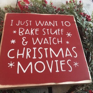 Tiered Tray, Christmas Movies and Bake sign, shelf sitter block, farmhouse, holiday decor, tray accessory, mini sign, Christmas, small signs