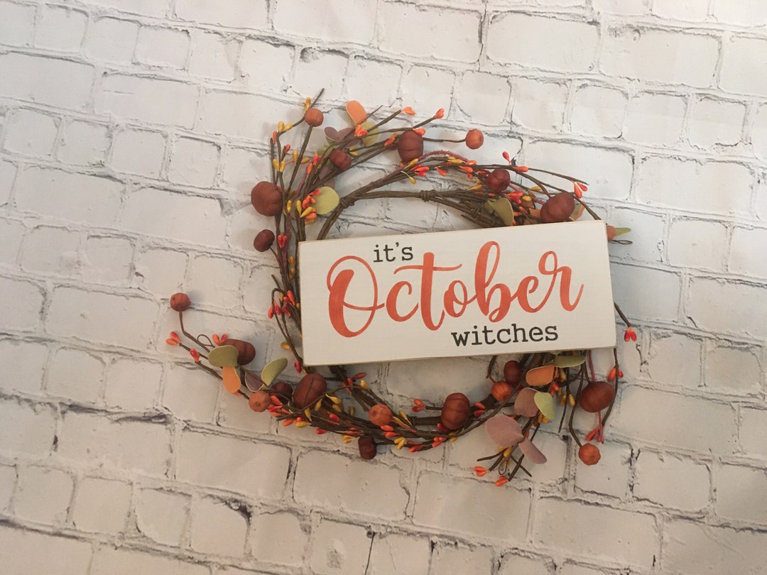 October Sign Display It's October Witches Wood Sign, Tiered Tray, Fall Decor, Farmhouse ...