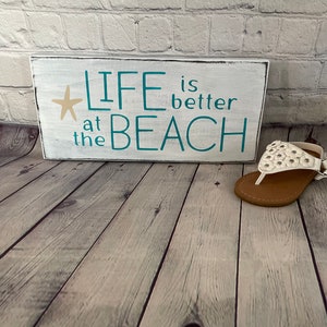 Life is Better at Beach wood sign, beach signs, cottage style, beach decor, coastal theme, beach art, seaside cottage, nautical decor