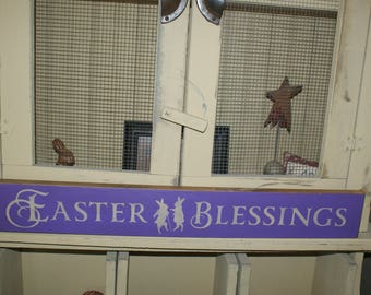 Easter blessings, sign, wood wall decor, wall art, holidays, family, spring, bunnies, primitives, vintage look, vintage style