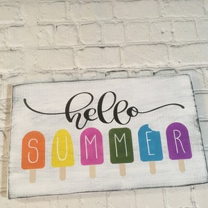 Hello Summer wood sign, home decor, seasonal decor, summer fun, popsicles, seasonal decor, wall art, distressed sign,