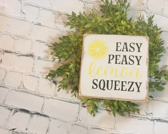 Easy Peasy Lemon squeezy block sign, Tiered Tray, shelf sitter block, Lemon Decor,  home decor,  lemons, summer signs, kitchen decor