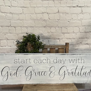God Grace and Gratitude sign/ religious / farmhouse / faith /wood sign / home decor / wall art /shabby chic/ inspirational/ encouragement