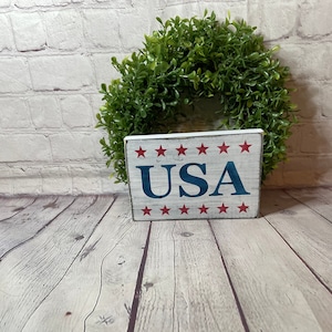 4th of July wood block, USA mini wood sign, Tiered Tray, shelf sitter block, Americana,  patriotic, military