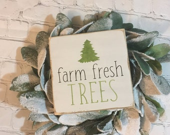 Farm Fresh Trees block sign, Tiered Tray, shelf sitter block, farmhouse, Christmas decor, small signs