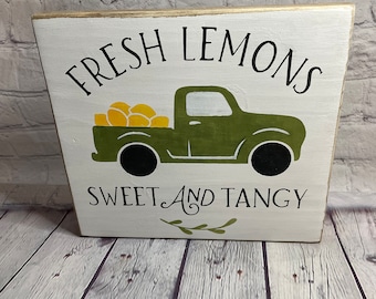 Lemon Truck theme sign, Fresh Lemons Sweet and tangy wood sign, Kitchen decor,  lemon theme