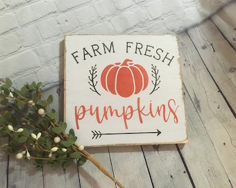 Farm Fresh Pumpkins wood sign, farmhouse style country, primitive, fall, harvest