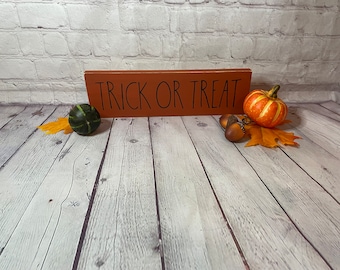 Trick or Treat wood sign, Fall sign, Tiered Tray decor, shelf sitter block, home decor, mantle display, Halloween