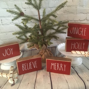 Christmas words wood signs, chunky block, farmhouse style, home decor, seasonal, Farmhouse Christmas, shelf sitter block, tiered trays