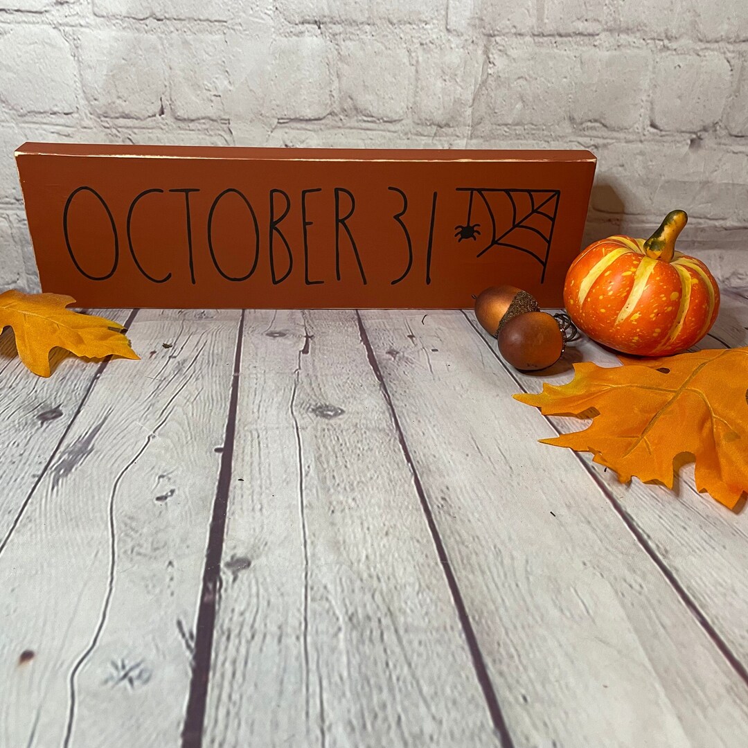 October Sign Print October 31 Wood Sign, Fall Sign, Tiered Tray Decor, Shelf Sitter Block ...