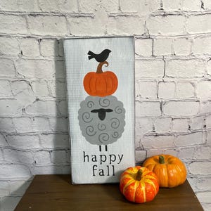 Happy Fall Stack wood sign, shelf decor, pumpkins sheep crow,  fall decor, small signs,  seasonal decor, primitive, folk art, harvest