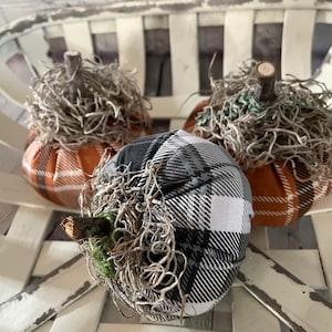 Fabric pumpkins, plaid pumpkins, Tiered Tray, fall decor, home decor, bowl fillers, farmhouse decor, mini pumpkins, autumn decor