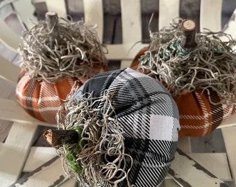 Fabric pumpkins, plaid pumpkins, Tiered Tray, fall decor, home decor, bowl fillers, farmhouse decor, mini pumpkins, autumn decor