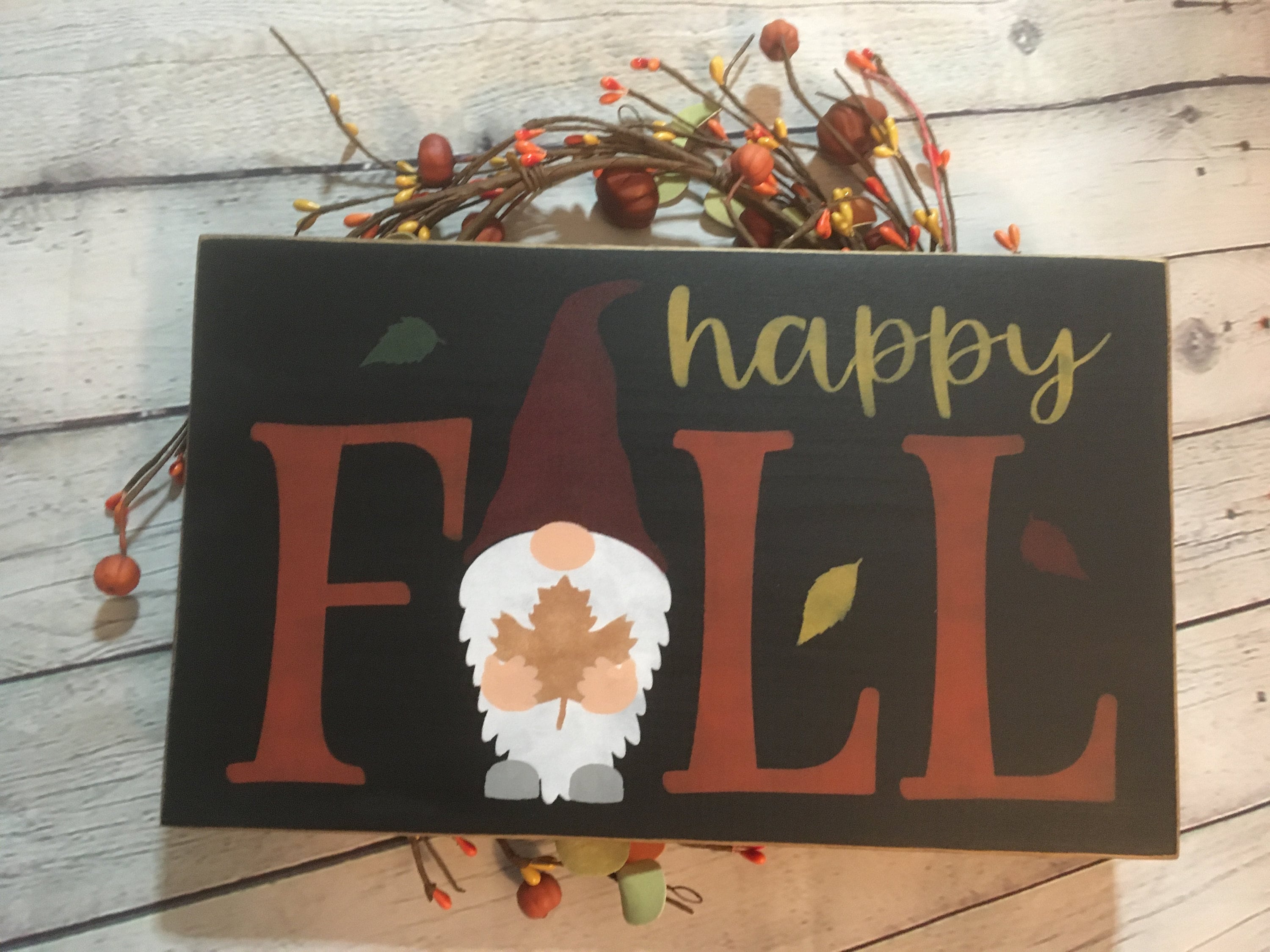 Gnome Happy Fall wood sign home decor autumn primitive Etsy