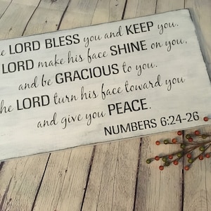 The Lord Bless You wood sign, Christian theme, inspirational, home decor, farmhouse style, religious, Bible verse sign,  Numbers 6:24-26