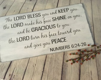 The Lord Bless You wood sign, Christian theme, inspirational, home decor, farmhouse style, religious, Bible verse sign, faith