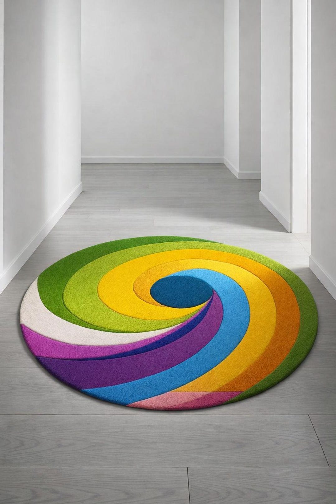 Colorful Spiral Round Rug – Modern Rainbow Swirl Area Rug for Living ...