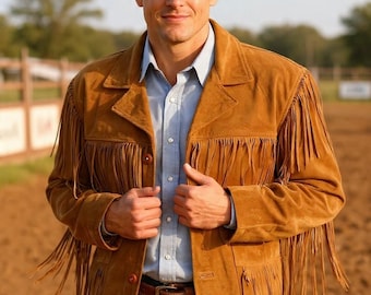 Chaqueta vaquera de ante con flecos para hombre - Abrigo vintage hecho a mano