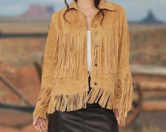 Brown Suede Fringe Jacket – Cropped Cowgirl Leather Coat, Western Tassel Coat