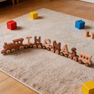 Personalized wooden trains, customized children's gifts, wooden train sets, children's sensory toys, customized children's gifts