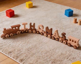 Gepersonaliseerde houten treinen, op maat gemaakte kindercadeaus, houten treinsets, zintuiglijk speelgoed voor kinderen, op maat gemaakte kindercadeaus