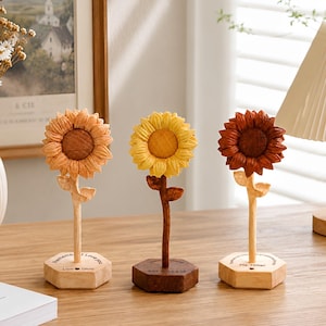 Handgesneden houten zonnebloem, cadeau zonnebloem, bewaarde bloem, jubileumcadeau, cadeau 5e verjaardag