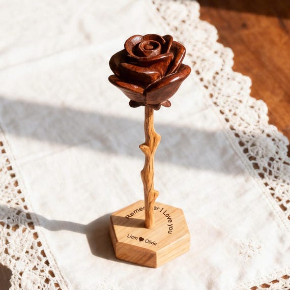 Hand-carved wooden roses, preserved roses, Forever Flower Gift for Mom, 5th/10th/50th wedding anniversary gift,Birthday,Valentine's Day