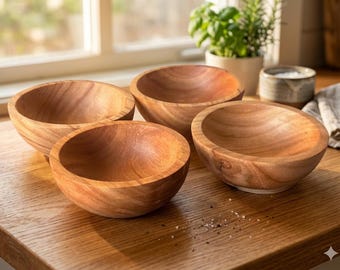 Bol de madera de acacia hecho a mano, ideal para servir y decorar la cocina.