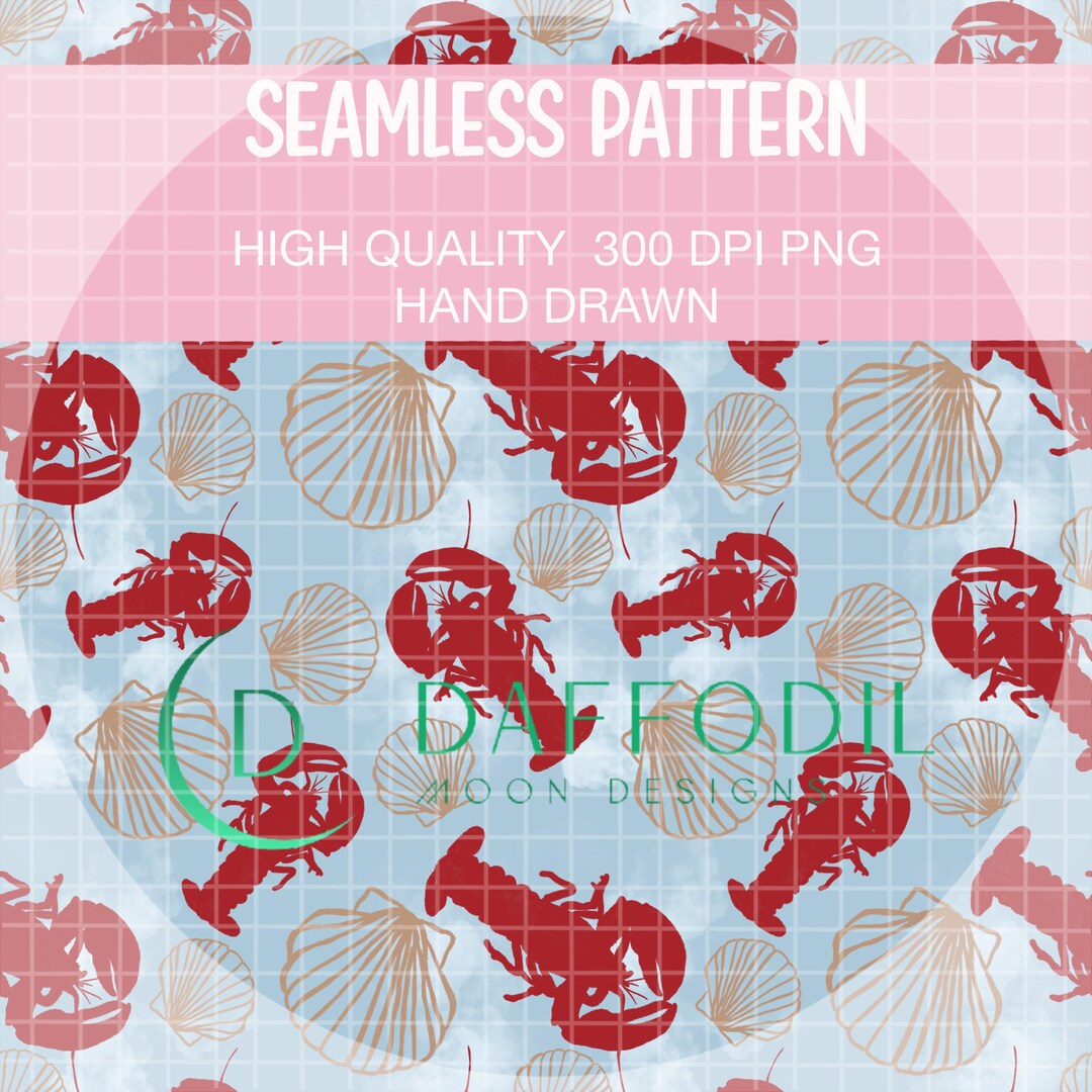 Blue Sky Lobster Shell Seamless Pattern: Hand Drawn Digital PNG (300 ...