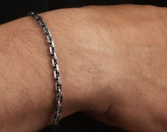 Oxidized 5mm Anchor Chain Bracelet in Solid sterling silver.