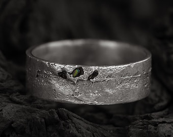 Wide Ring Band For Men With 3 Small Black Gemstones in Sterling Silver | Sabik