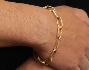 Gold Plated Chain Bracelet | Handcrafted Paperclip Bracelet In Sterling Silver | Gold Plated Sterling Silver Link Bracelet | Tejat