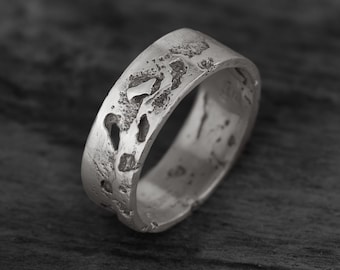 Brutalist Sterling Silver Ring with a Rough Textured made For Mens or Women Pinky or Thumb | Concrete Modernist Wide Band | Acamar VIII