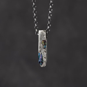Rustic Mens Pendant Necklace With Silicon Carbide Stones | Indie Trendy Necklace With A Molten Texture Like the Moon Or A Planet | Rubkat
